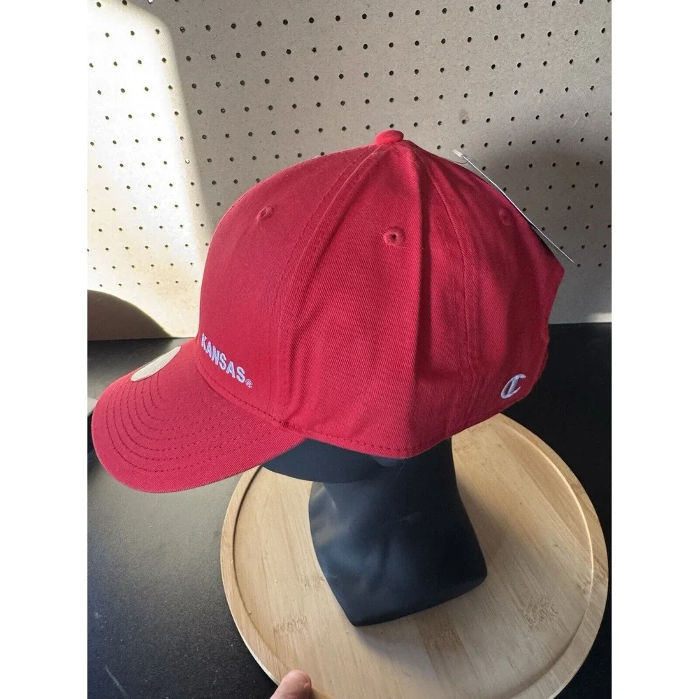 Kansas Jayhawks KU Hat Strap back Mens Champion Red cool Adjustable NCAA Bball‎